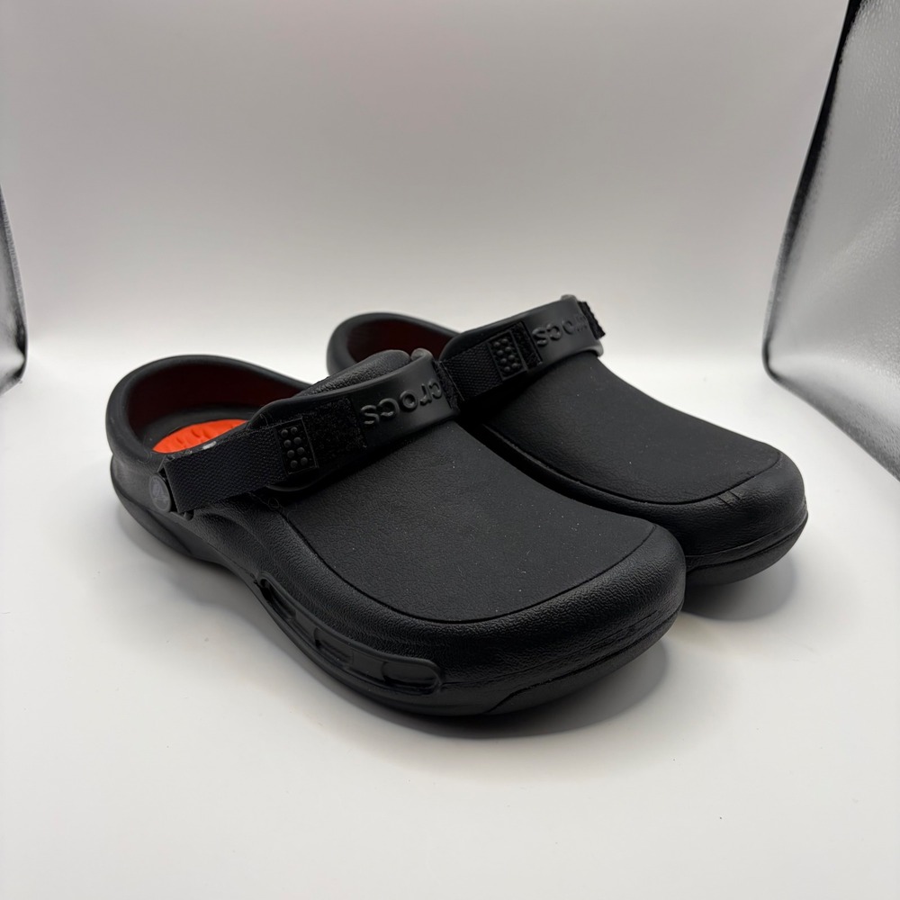 Crocs Bistro Pro LiteRide Clogs Black Orange Slip Resistant Work Shoes M6 W8